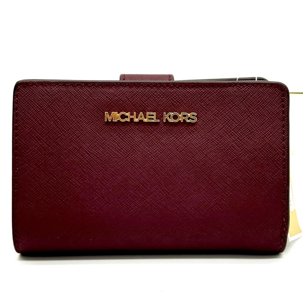 Michael Kors Medium Bifold Zip Chain Wallet Ox Blood